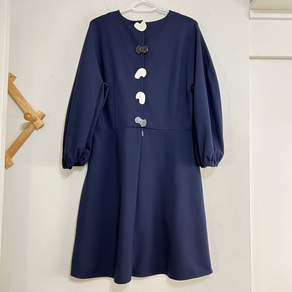 Tibi Navy Sculpted Button Back Stretch Dress SZ 12 - Picture 8 of 12